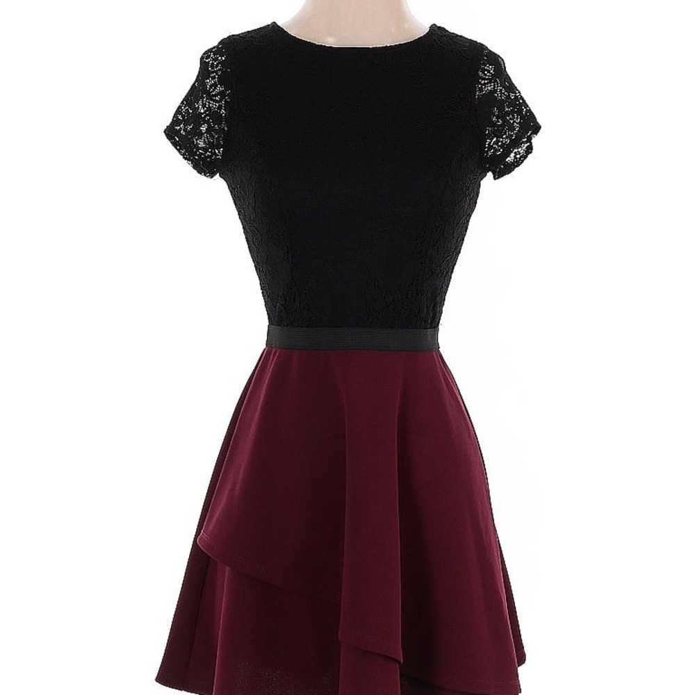 Elegant Black and Burgundy Lace Dress